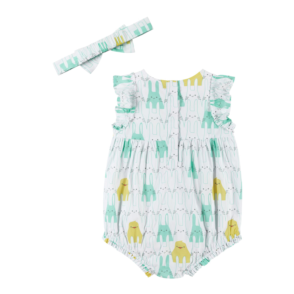 Spring Animal Print Baby Bubble | White Yellow Mint - Andy & Evan