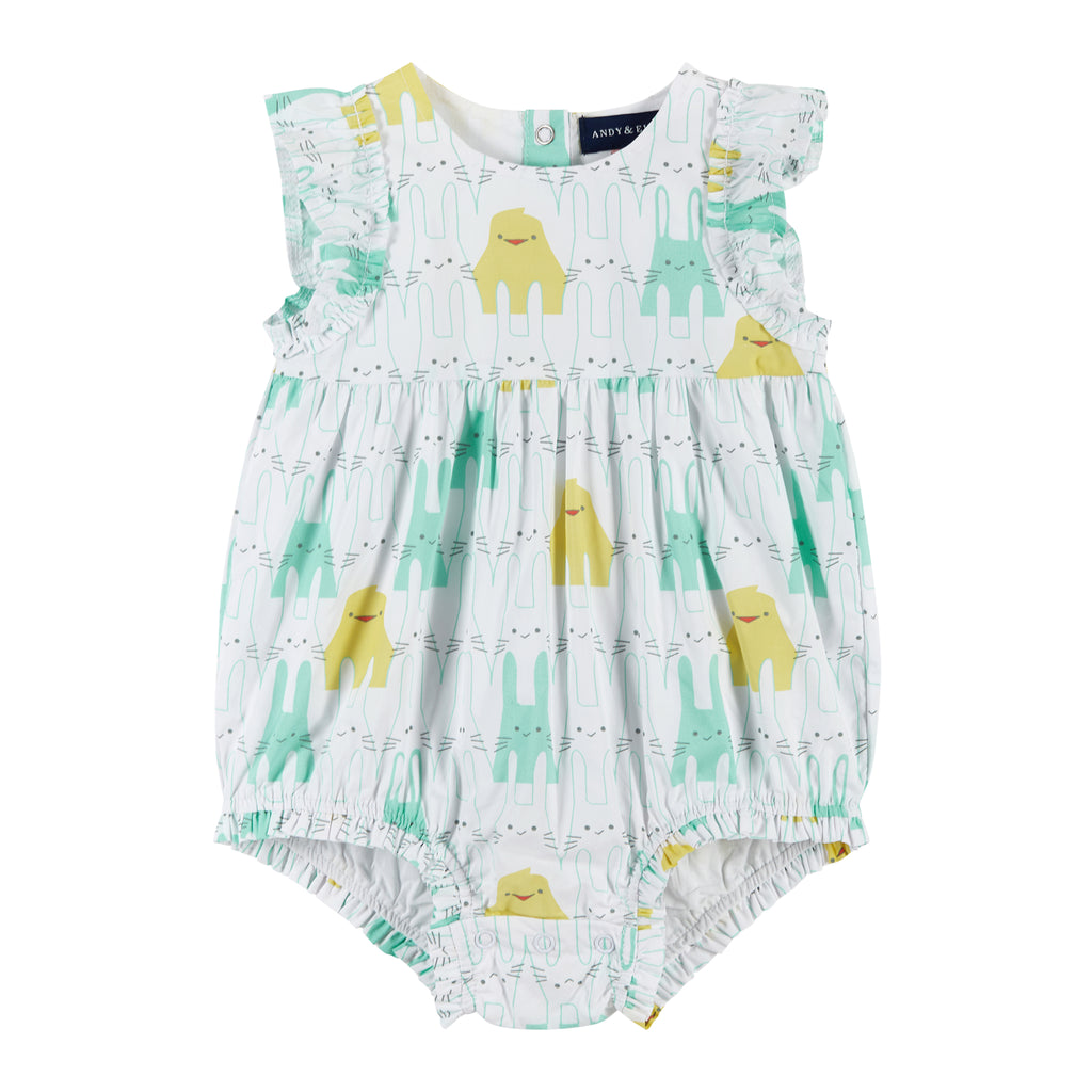 Spring Animal Print Baby Bubble | White Yellow Mint - Andy & Evan