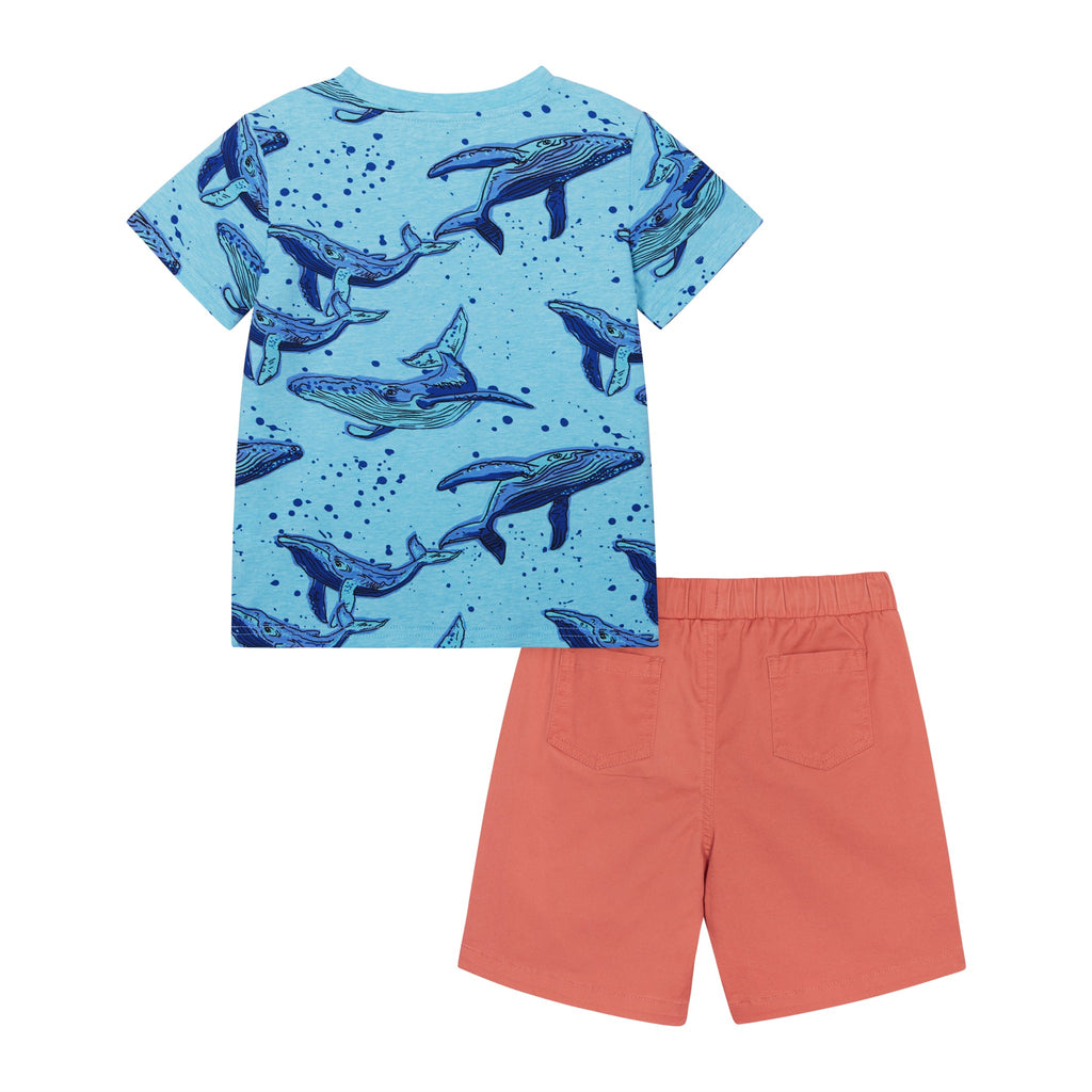 Swimming Whale Tee & Short Set | Blue - Andy & Evan