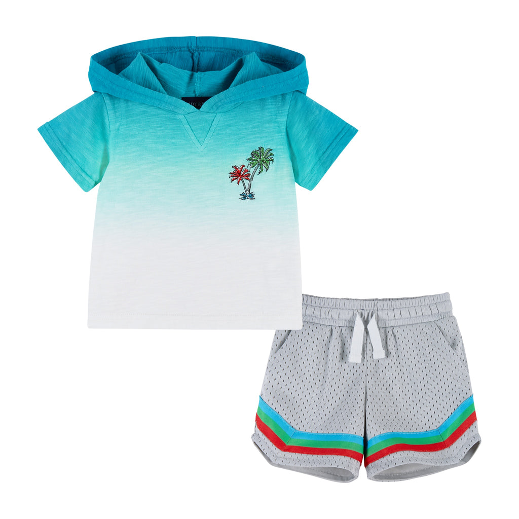 Baby Ombre Palm Tree Print Hooded Tee & Short Set | Blue - Andy & Evan