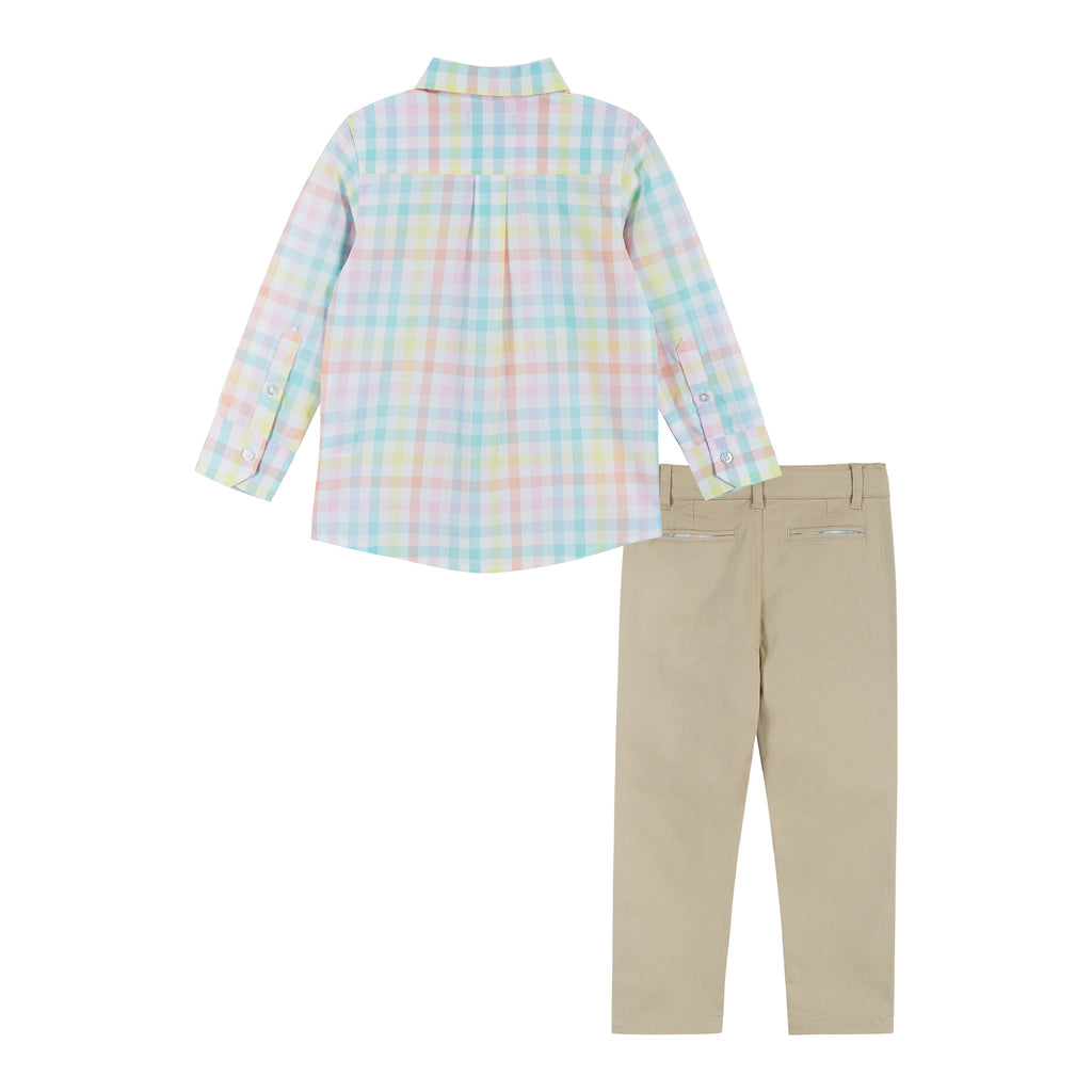 Plaid Shirt & Khaki Pant Set | Yellow/Pink/Blue - Andy & Evan