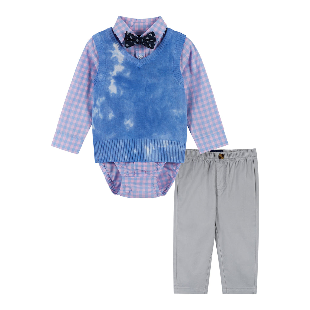 Baby Boy 4-Piece Tie Dye Plaid Vest & Pant Set | Multicolor - Andy & Evan