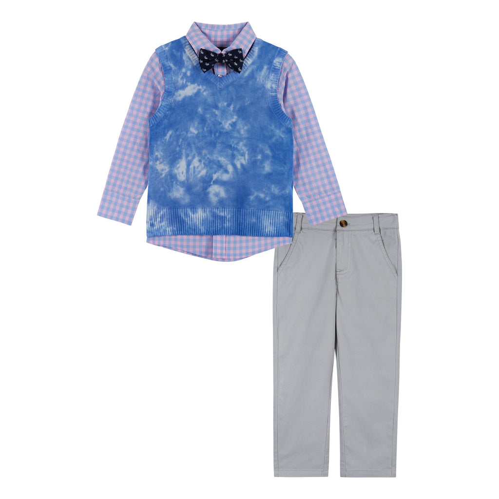 4-Piece Tie Dye Plaid Vest & Pant Set | Multicolor - Andy & Evan