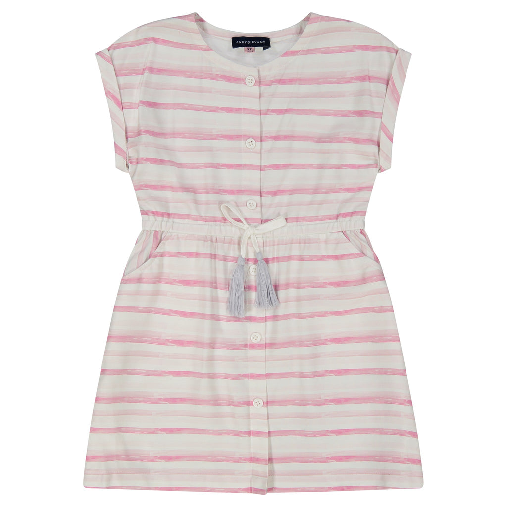 Girls Pink Stripe Button Front Dress - Andy & Evan
